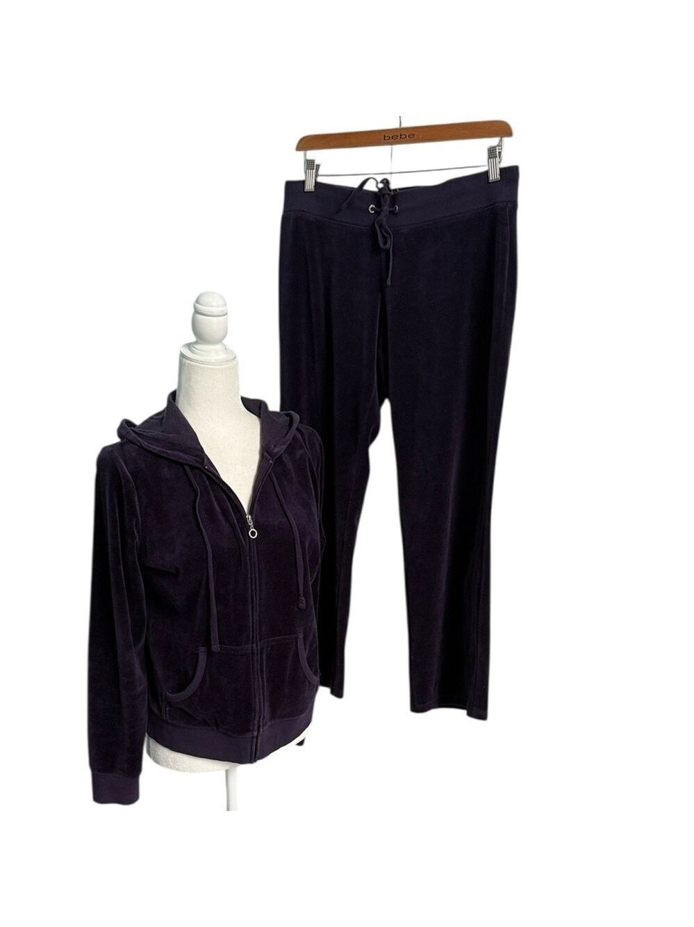 New York & Company Purple Velour Zip Up Hoodie and Pants SET Size Medium and MP